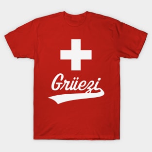 Grüezi Lettering (Switzerland / Swiss Flag / White) T-Shirt